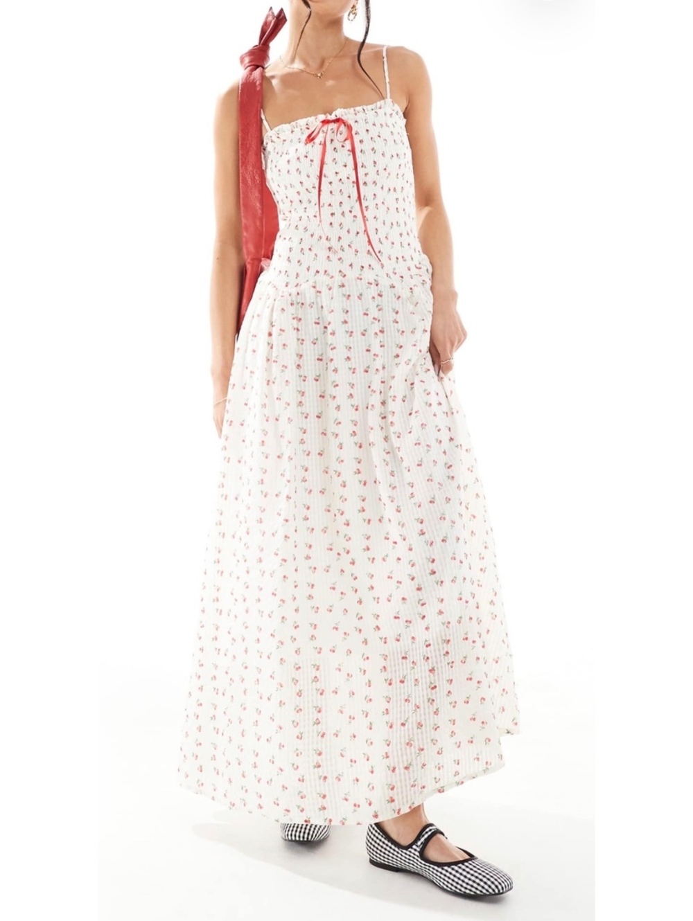 Daisy Street White Floral Maxi Dress with Smocked Bodice and Spaghetti Straps